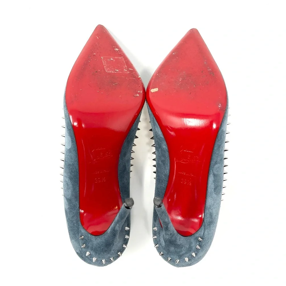 Christian Louboutin Blue Suede Anjalina Spike Studded High Heels Pumps 39.5 9.5